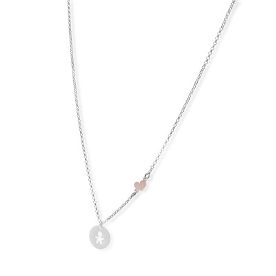 Naszyjnik srebrny z chłopczykiem oraz serduszkiem w kolorze różowego złota