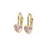 Kolczyki złote serduszka z różową cyrkonią