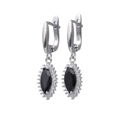 Kolczyki srebrne wiszące - czarna cyrkonia z jasnymi cyrkoniami