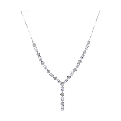 Naszyjnik srebrny typu kolia z owalnymi elementami wysadzanymi cyrkoniami