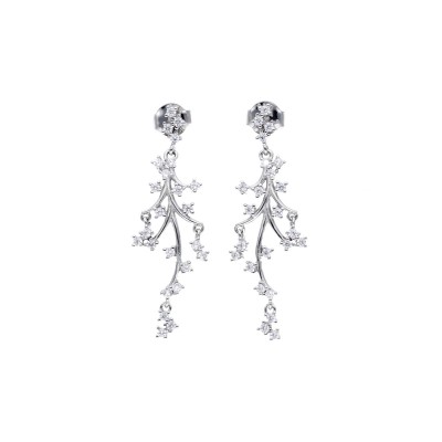 Kolczyki srebrne wiszące gałązki z cyrkoniami na sztyft