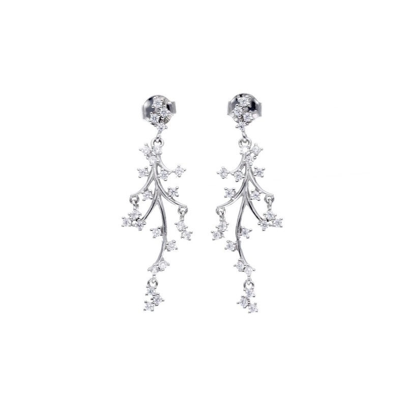 Kolczyki srebrne wiszące gałązki z cyrkoniami na sztyft