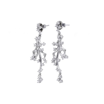 Kolczyki srebrne wiszące gałązki z cyrkoniami na sztyft