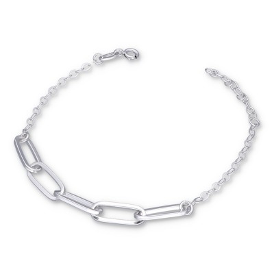 Bransoletka srebrna z zawieszką w formie łańcucha połączoną z ażurowym łańcuszkiem