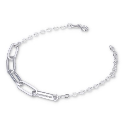 Bransoletka srebrna z zawieszką w formie łańcucha połączoną z ażurowym łańcuszkiem