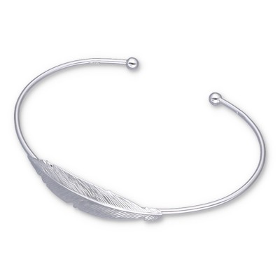 Bransoletka srebrna sztywna z elementem pióra