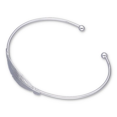 Bransoletka srebrna sztywna z elementem pióra