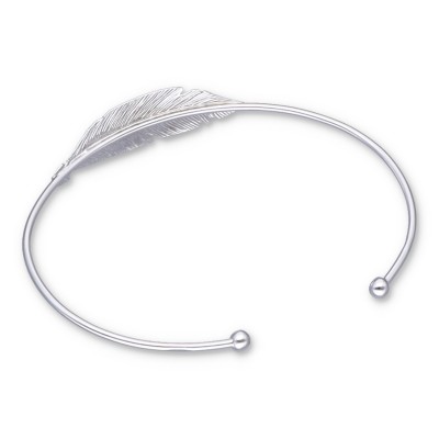 Bransoletka srebrna sztywna z elementem pióra