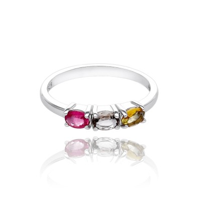 Pierścionek srebrny z trzema oczkami - multi turmalinami