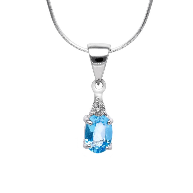 Zawieszka srebrna owalna z topazem oraz cyrkonią umiejscowioną nad kamieniem