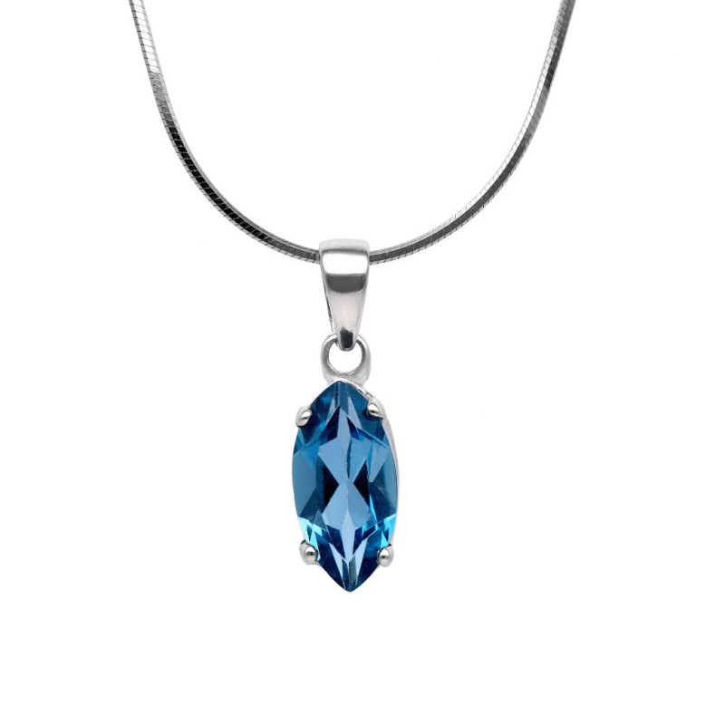 Zawieszka srebrna z topazem london blue w kształcie markizy