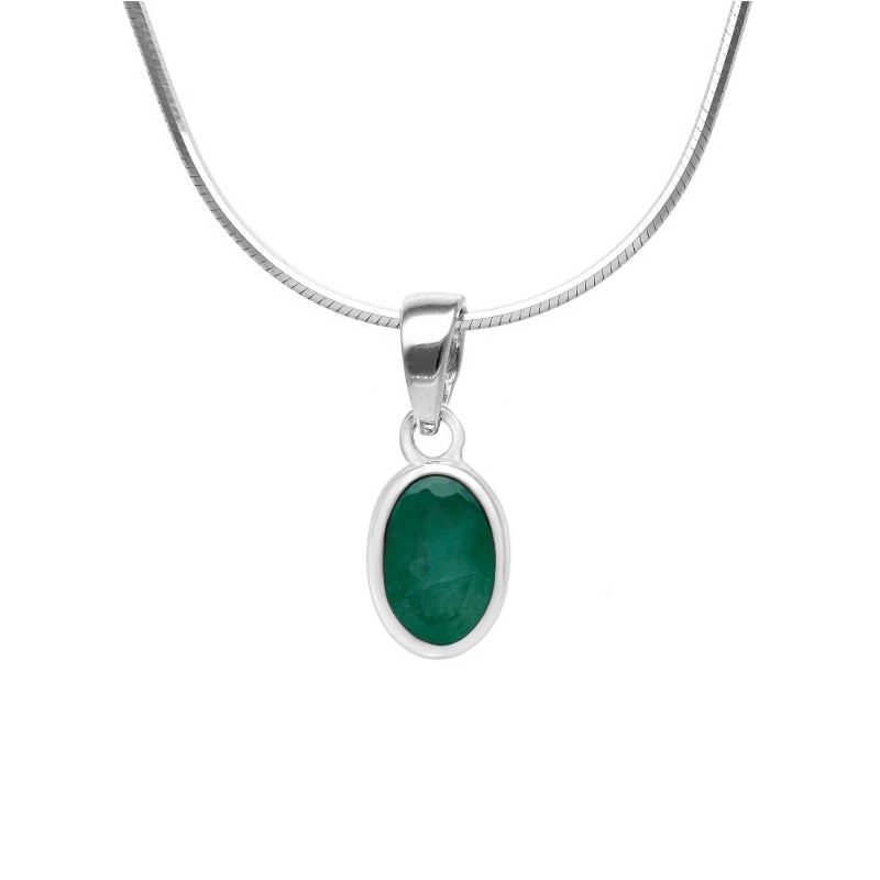 Zawieszka srebrna owalna z szmaragdem