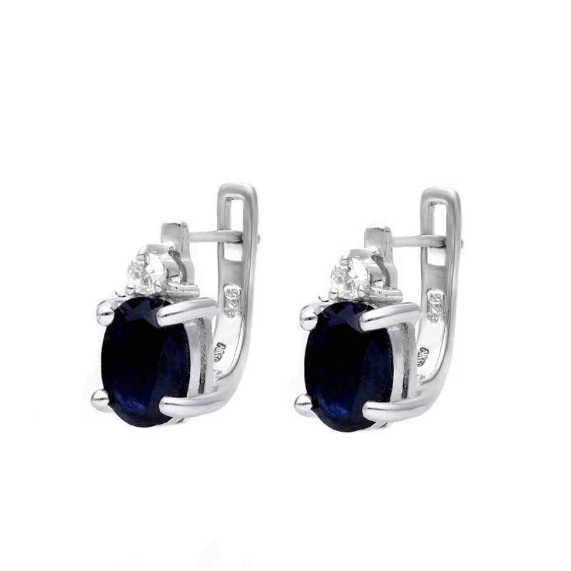 Kolczyki srebrne z szafirem oraz cyrkonią na angielskim zapięciu