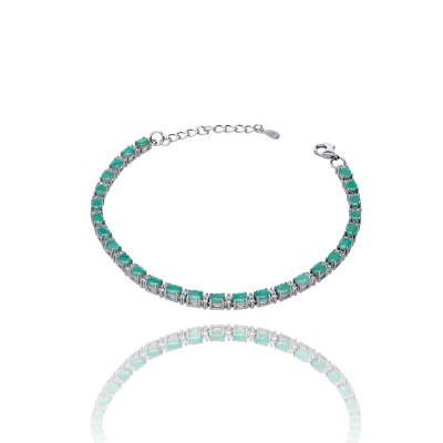 Bransoletka srebrna z szmaragdem i cyrkoniami