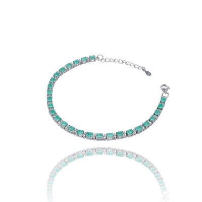 Bransoletka srebrna z szmaragdem i cyrkoniami