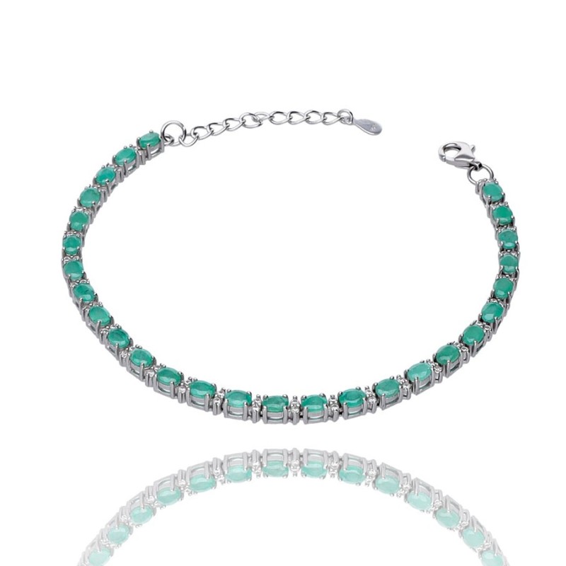Bransoletka srebrna z szmaragdem i cyrkoniami
