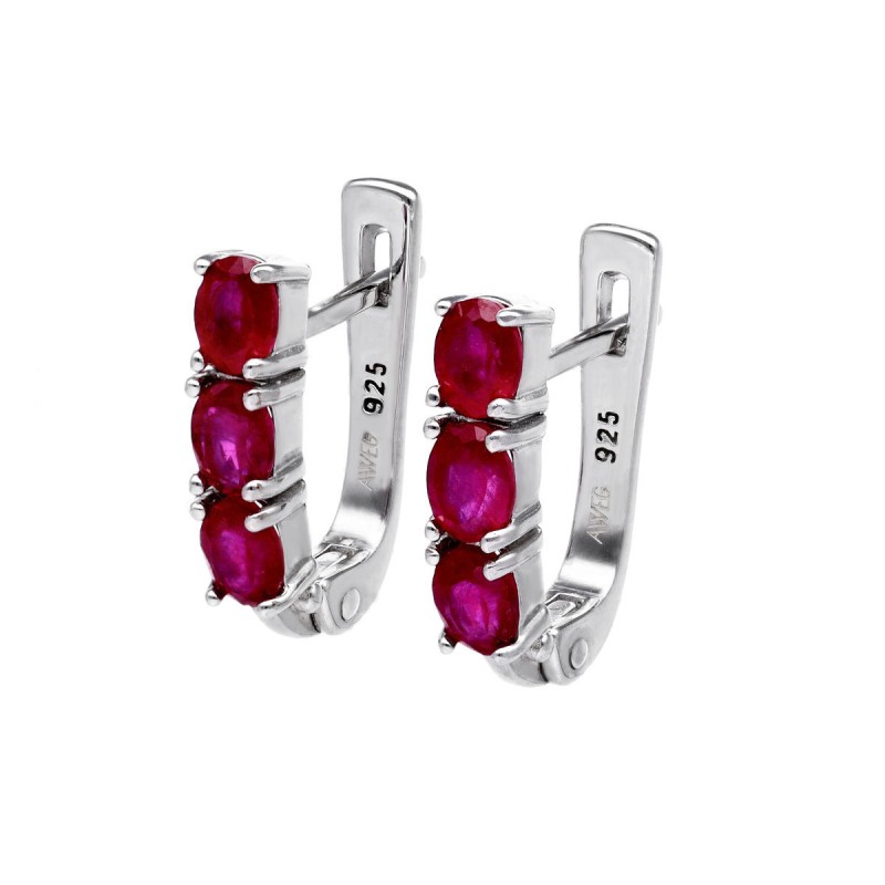 Kolczyki srebrne przecinki z rubinami na angielskim zapięciu