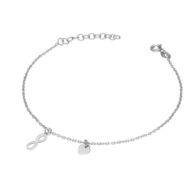 Bransoletka srebrna ze znakiem nieskończoności oraz sercem