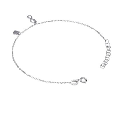 Bransoletka srebrna ze znakiem nieskończoności oraz sercem