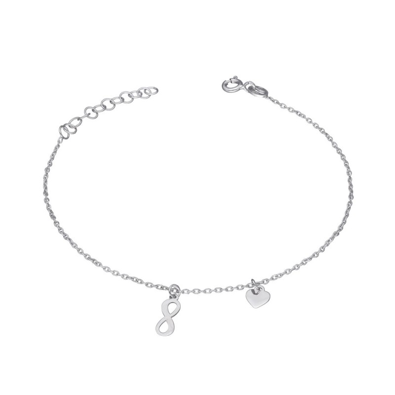 Bransoletka srebrna ze znakiem nieskończoności oraz sercem