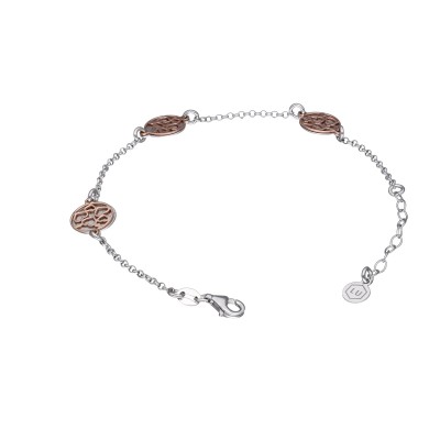 Bransoletka srebrna z okrągłymi elementami z serduszkami w różowym złocie z serduszkami