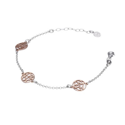 Bransoletka srebrna z okrągłymi elementami z serduszkami w różowym złocie z serduszkami