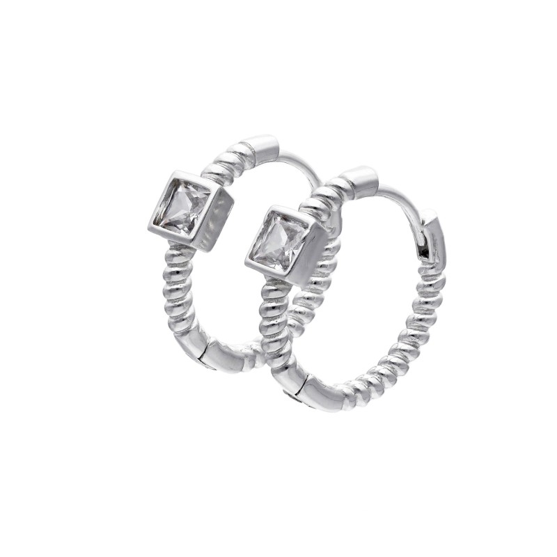 Kolczyki srebrne koła z cyrkonią w kształcie kwadratu