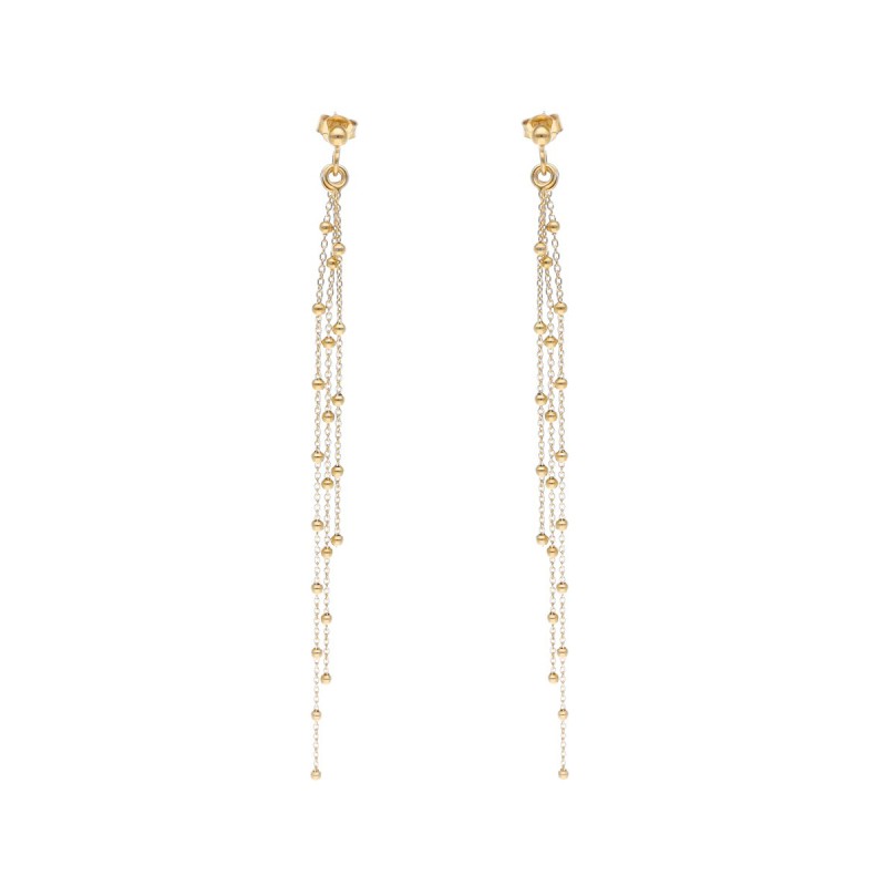 Kolczyki srebrne złocone wiszące - łańcuszki z kuleczkami