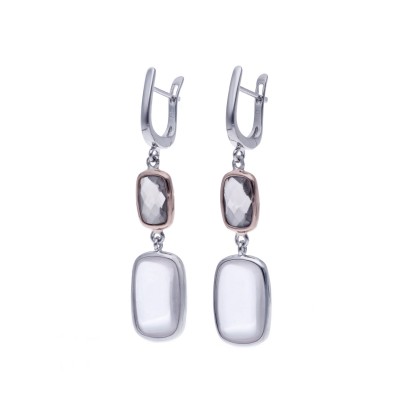 Kolczyki srebrne z prostokątnym kwarcem na angielskim zapięciu
