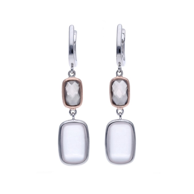 Kolczyki srebrne z prostokątnym kwarcem na angielskim zapięciu
