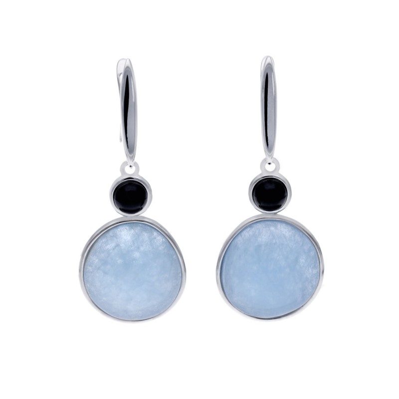 Kolczyki srebrne z akwamarynem i onyksem na angielskim zapięciu