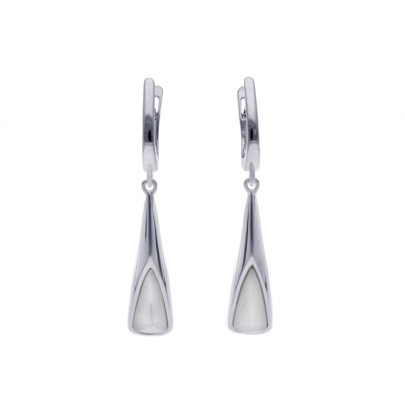 Kolczyki srebrne z masą perłową w kształcie trójkąta na angielskim zapięciu