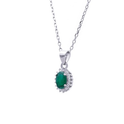 Naszyjnik srebrny ze szmaragdem w kształcie owalu