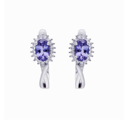 Kolczyki srebrne z tanzanitem na angielskim zapieciu