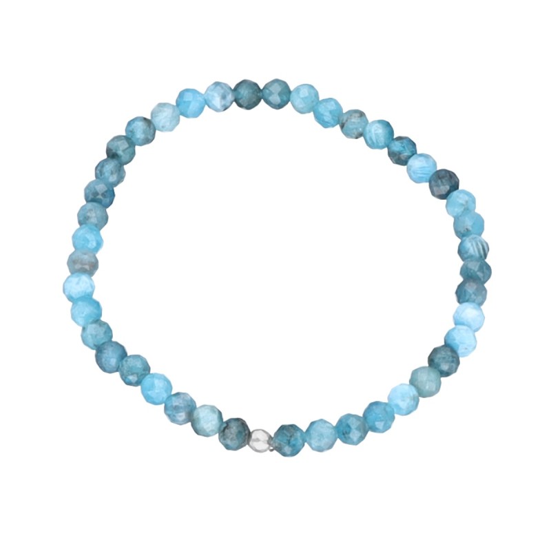 Bransoletka z kamieniem apatytem i srebrnym koralikiem przekładana