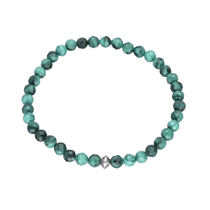 Bransoletka z malachitem i srebrnym koralikiem przekładana