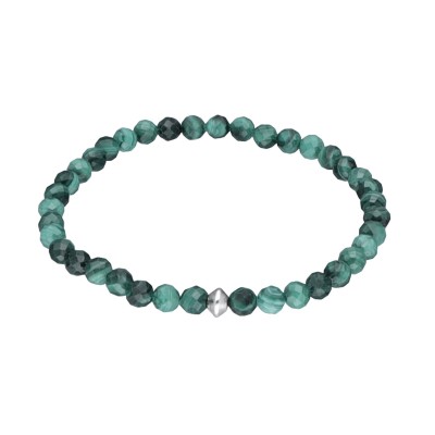 Bransoletka z malachitem i srebrnym koralikiem przekładana