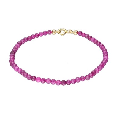 Bransoletka z rubinem i złoconym koralikiem zapinana