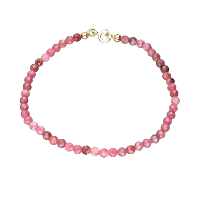 Bransoletka z rodonitem i złoconym koralikiem zapinana