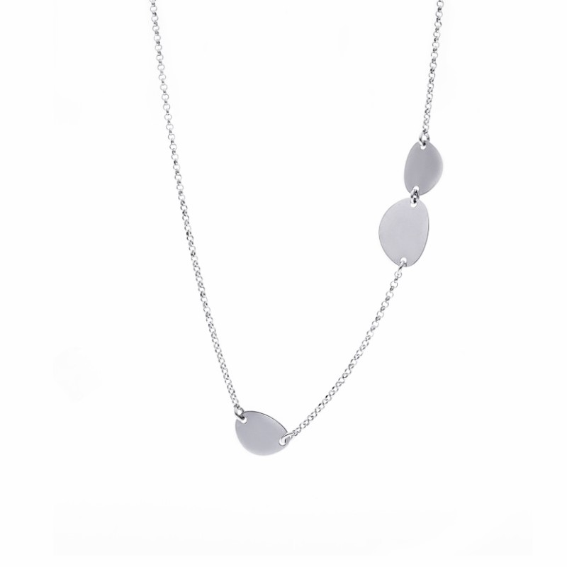 Naszyjnik srebrny z owalnymi elementami na dłuższym ażurowym łańcuszku