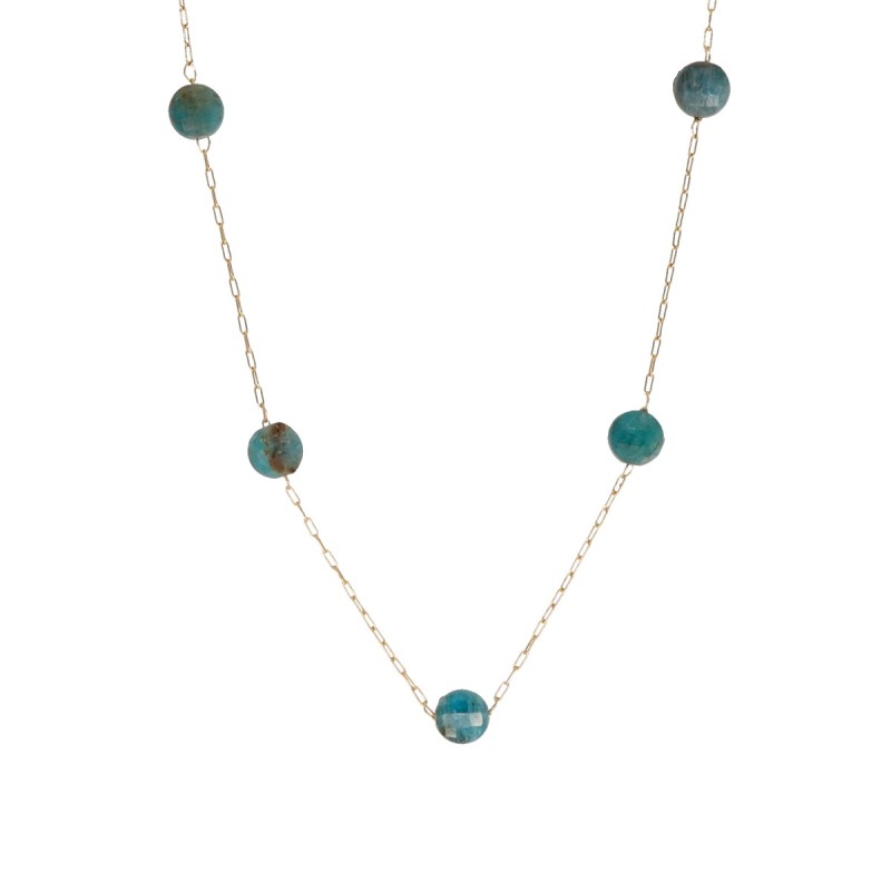 Naszyjnik stalowy złocony z apatytem na ażurowym łańcuszku