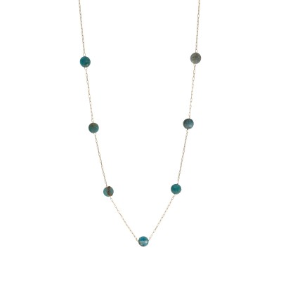 Naszyjnik stalowy złocony z apatytem na ażurowym łańcuszku