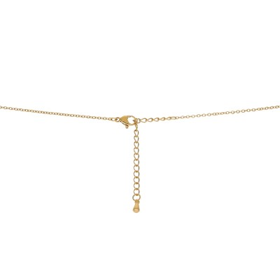 Naszyjnik stalowy złocony z kwarcem różowym na ażurowym łańcuszku