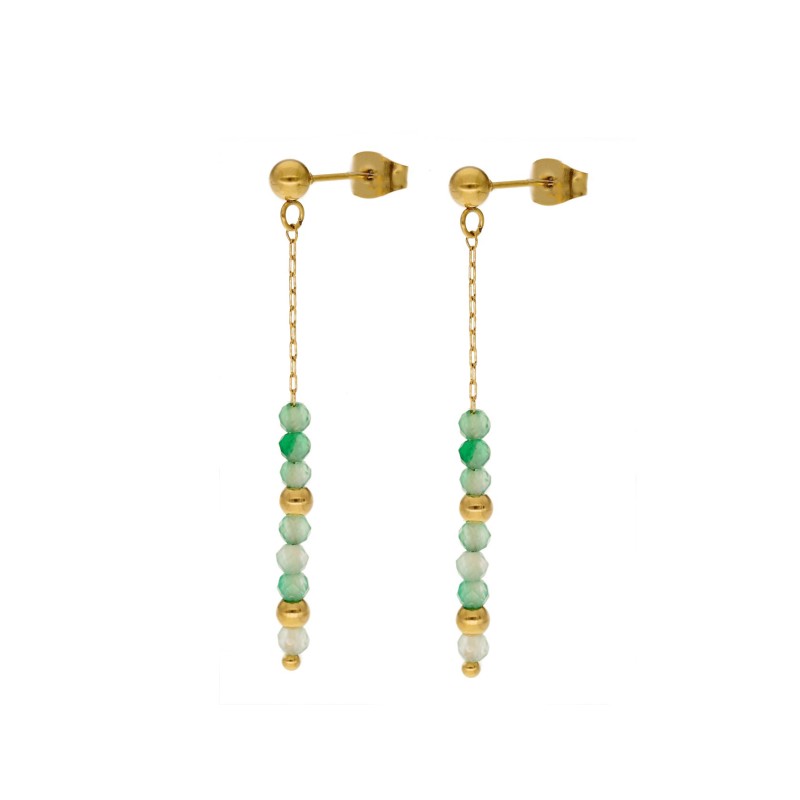 Kolczyki złocone ze stali szlachetnej ozdobione fluorytem