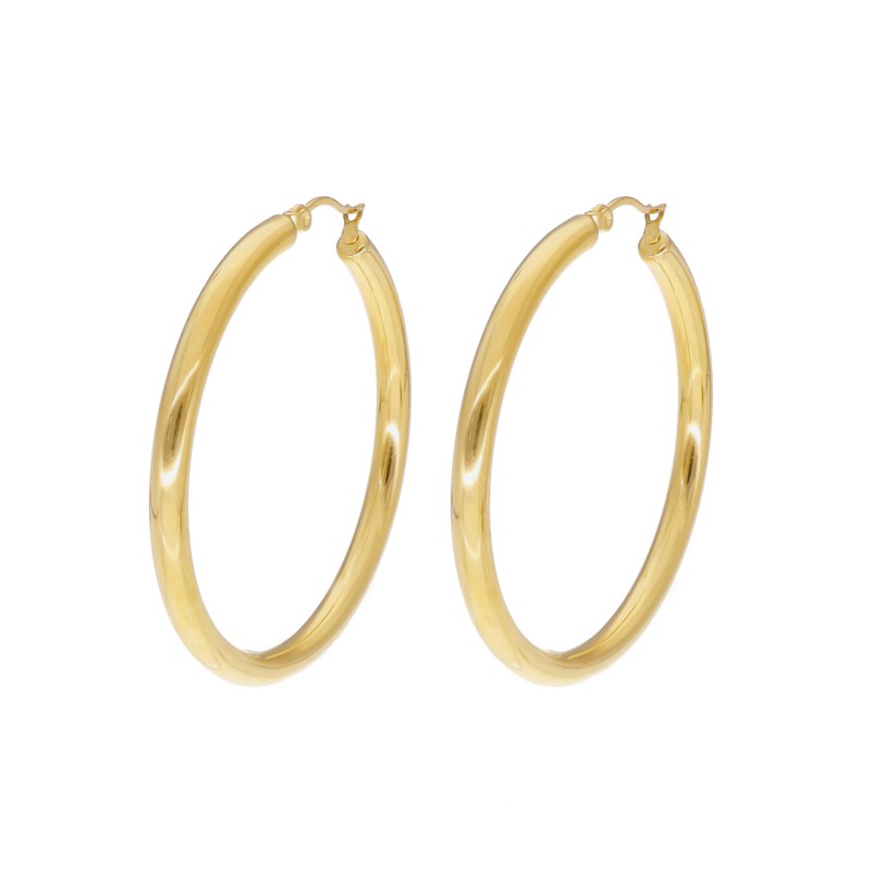 Kolczyki złocone ze stali szlachetnej gładkie kółka na widełkowym zapięciu