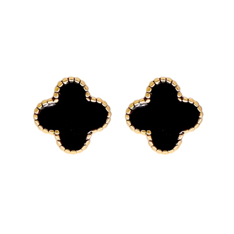 Kolczyki złocone ze stali szlachetnej czarne koniczynki zapinane na sztyft