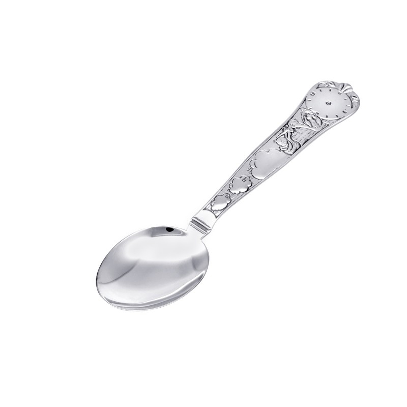 Łyżeczka posrebrzana z bocianem z dzieckiem