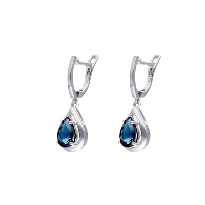 Kolczyki srebrne z topazem london blue na zapięciu angielskim