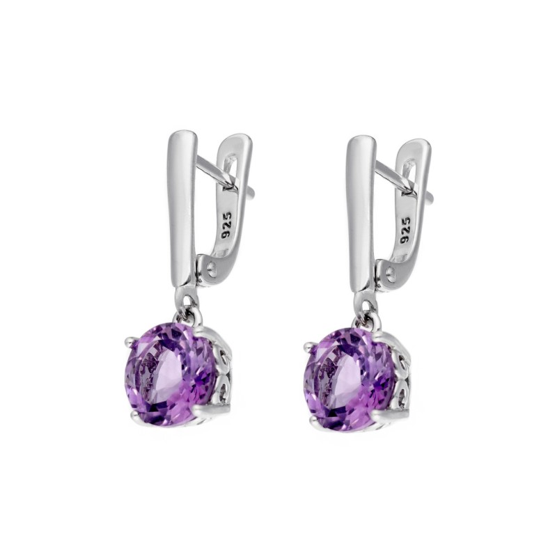 Kolczyki srebrne z ametystem wiszące na angielskim zapięciu