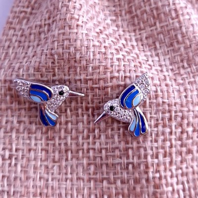 Kolczyki srebrne kolibry zapinane na sztyft